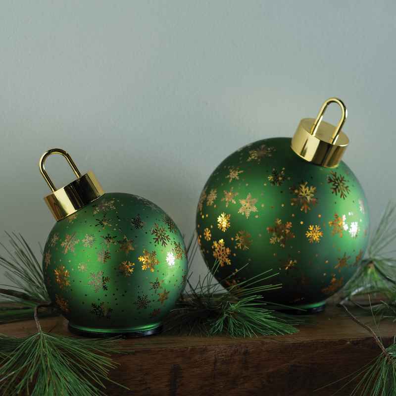 Set of 2 Green Micro LED Rotating Ornaments